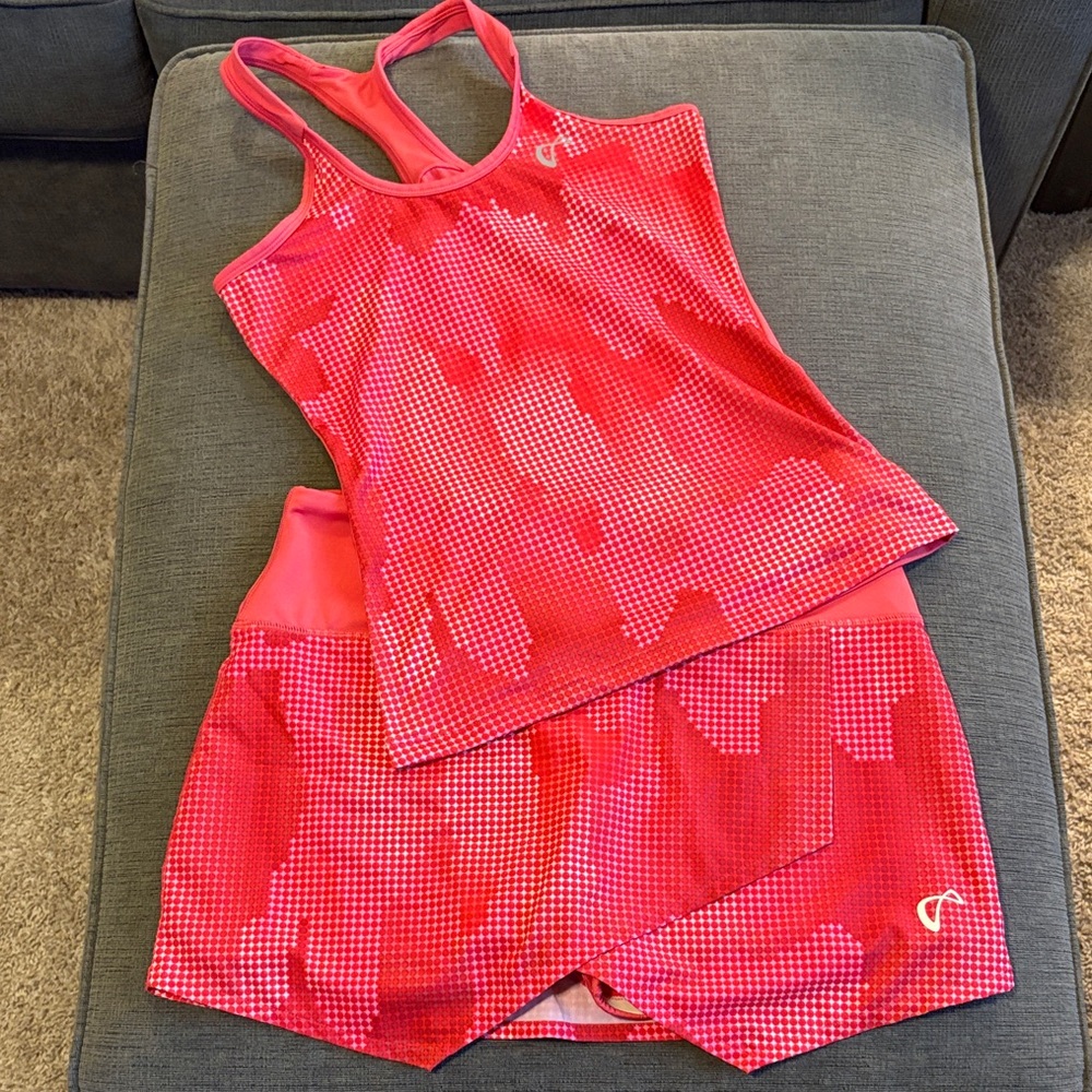 Red Athletic Tank XS and tennis Skirt M Set